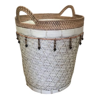 African Coil Rattan Basket With Handles For Sale