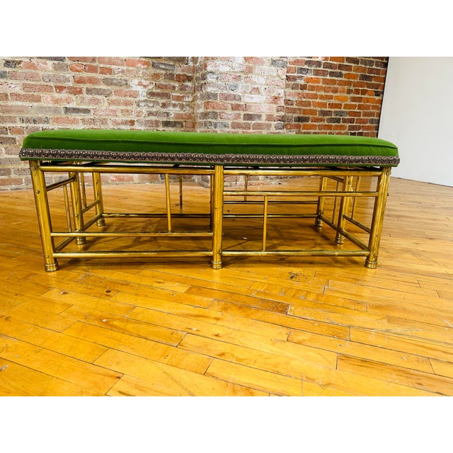 Vintage Brass Bench With New Upholstery For Sale - Image 4 of 10
