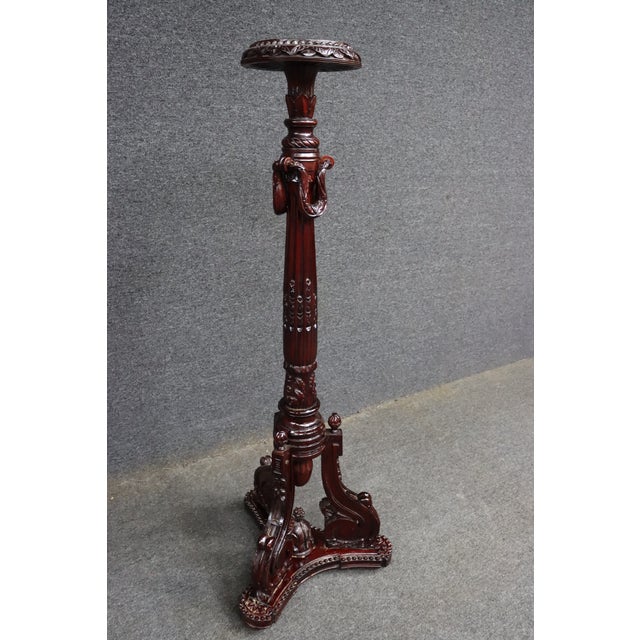 Carved Mahogany Pedestal Plant Stand / Display Stand For Sale - Image 10 of 11