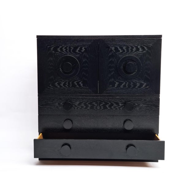 Wood Brutalist Black Bar Cabinet with Two Doors and Three Drawers, Belgium, 1970s For Sale - Image 7 of 17