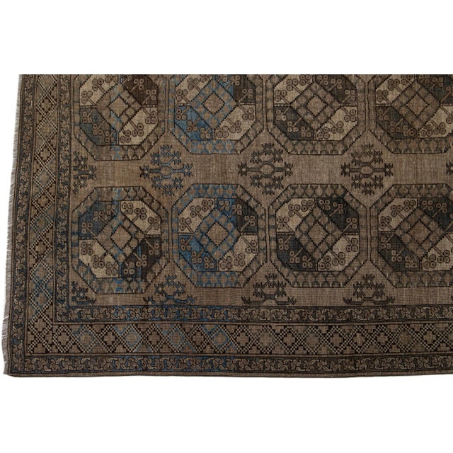 1930s 1930s Antique Turkmen Handmade Wool Brown Rug With Gul Design For Sale - Image 5 of 7