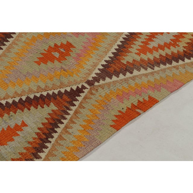 1950s 1950s Vintage Turkish Kilim Rug in Orange, Gold and Teal Geometric Patterns For Sale - Image 5 of 8