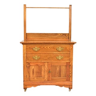 Antique Victorian Carved Oak Washstand or Commode, Circa 1890s For Sale