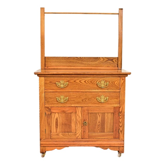 Antique Victorian Carved Oak Washstand or Commode, Circa 1890s For Sale