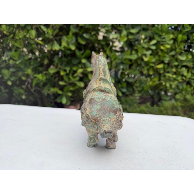 Metal Vintage Bronze Asian Horse Sculpture With Natural Verdigris Patina For Sale - Image 7 of 12