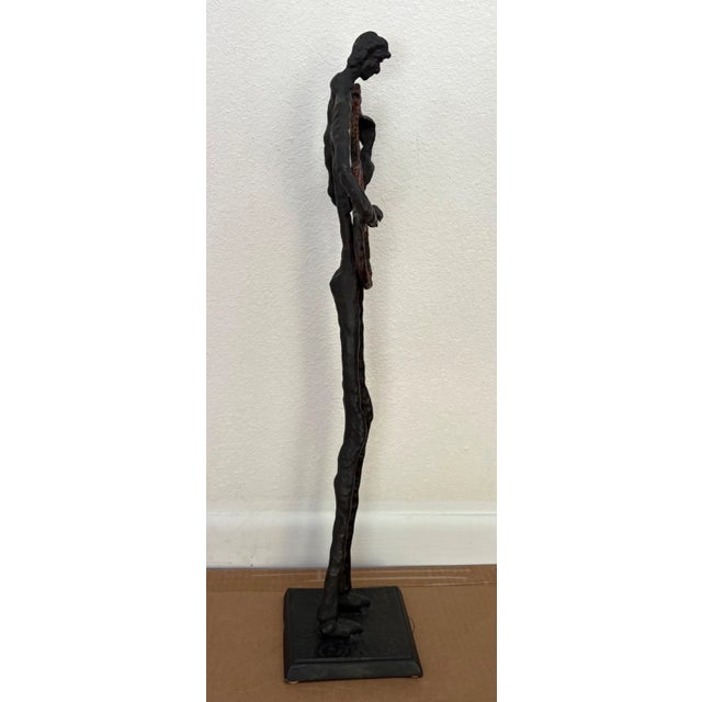 Alberto Giacometti Vintage Giacometti-Style Brutalist Bronze Guitarist Sculpture 25" Tall, EUC For Sale - Image 4 of 6
