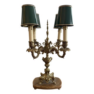 Vintage Brass Candelabra Table Lamp with Marble Base For Sale