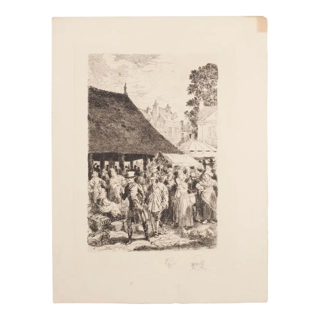 Auguste Brouet, The Market, Etching, Early 20th Century For Sale