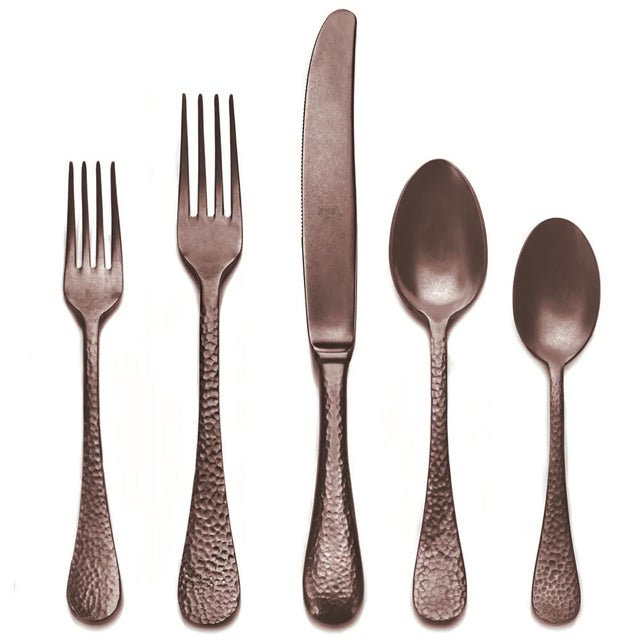 Contemporary Mepra Epoque 5-Piece Flatware Set, Pewter Bronze For Sale - Image 3 of 3