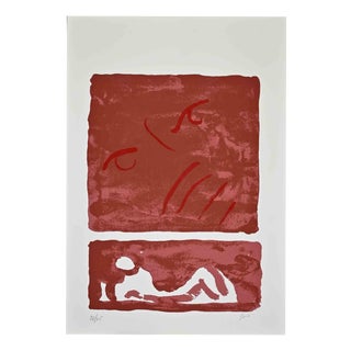 Virgilio Guidi, Red Composition, Countess Portrait, 1970, Lithograph For Sale
