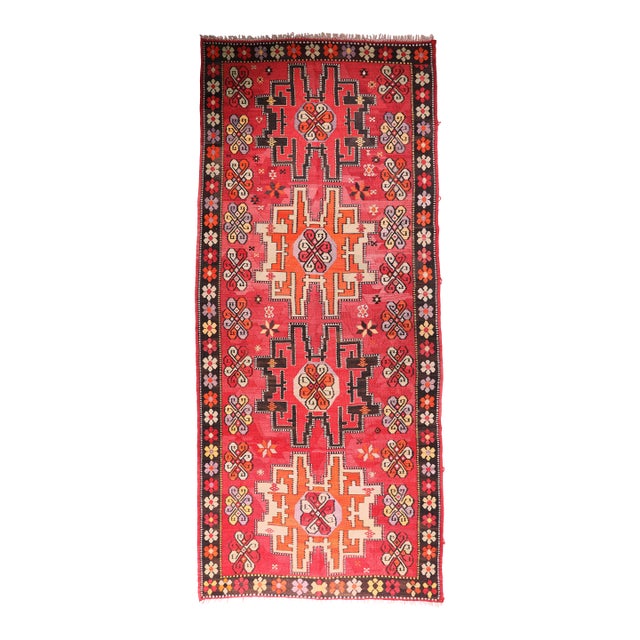 Authentic Handwoven Kars Kilim -Vibrant Naturally Dyed 100% Wool Kilim Rug For Sale