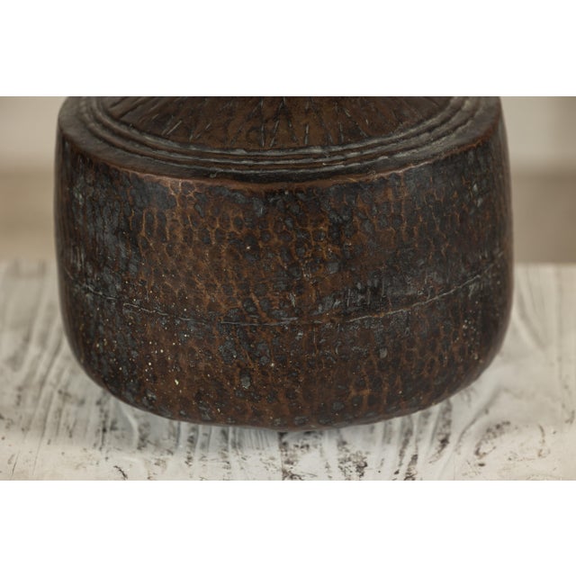 Hand-Hammered Indian Metal Milk Jug with Ring Handle, Vintage For Sale - Image 12 of 18