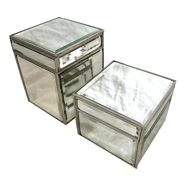 Pair of Restoration Hardware Glass Storage Boxes For Sale