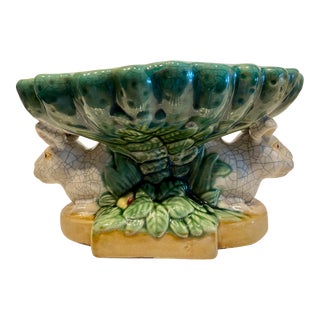 Majolica Style Green and White Ceramic Bowl For Sale