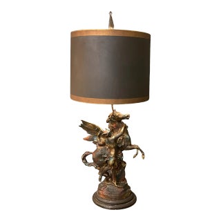 Mid 20th Century Reproduction Spelter Lamp of Perseus & Pegasus by Emile L Picault For Sale