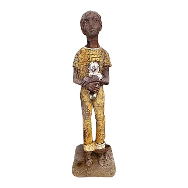 Primitive Cement Sculpture of Boy with Dog, USA, 1945 For Sale