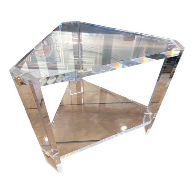 Triangular Acrylic Glass Side Table in the style of David Lange, 1970s For Sale