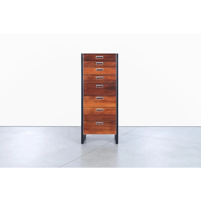 Mid-century modern Brazilian rosewood tall chest of drawers designed by Robert Baron for Glenn of California, USA, circa...