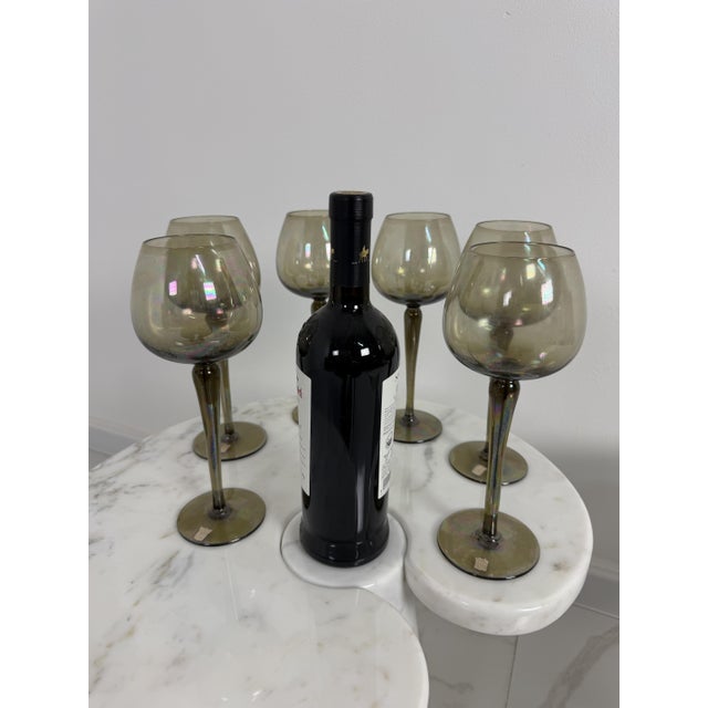 Set of 6 luminescent smoked gray wine glasses, 1940s Intact and in good condition, found in a noble apartment in my...