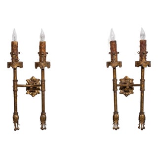19th Century France Gothic Gold Metal Candle Sconces For Sale