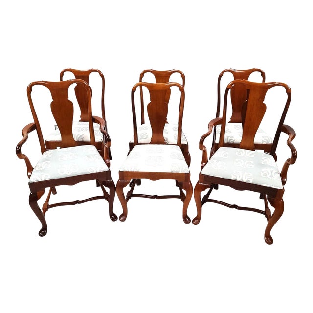 Mid Century Solid Cherry Queen Anne Dining Chairs - Set of 6 For Sale