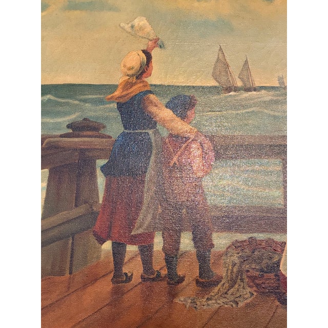 Traditional Early 19th Century "Return of the Fisherman" Original Painting by H. Scott For Sale - Image 3 of 5