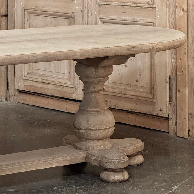 French Mid-Century Oval Trestle Table ~ Stripped Solid Oak For Sale - Image 14 of 18