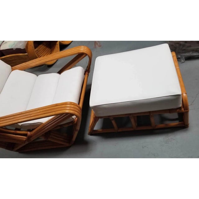 Wood 1950s Restored Rattan Four Strand Square Pretzel Chaise Lounge Chair With Ottoman For Sale - Image 7 of 7