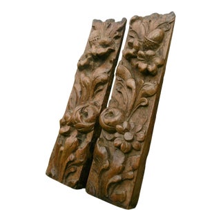 18th Century French Carved Wood Floral Relief Sculpture Panels a - Pair For Sale