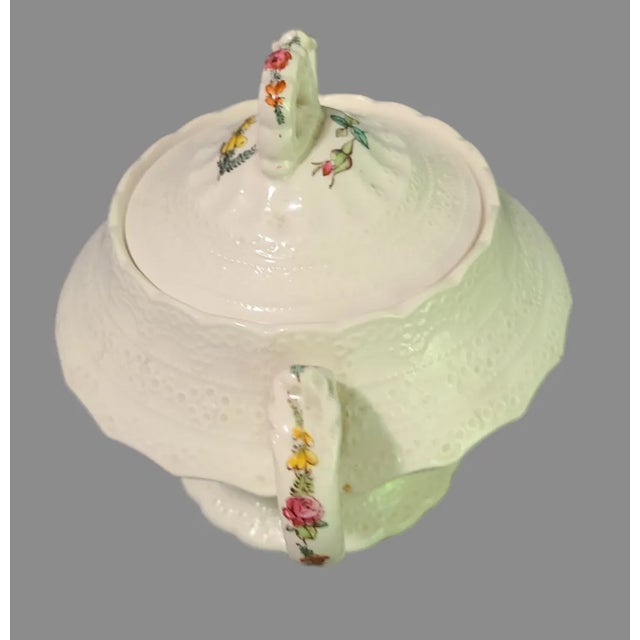 Spode Copeland Spode's "Jewel" Hand Painted Heath & Rose Floral Sugar Bowl & Creamer Set For Sale - Image 4 of 11