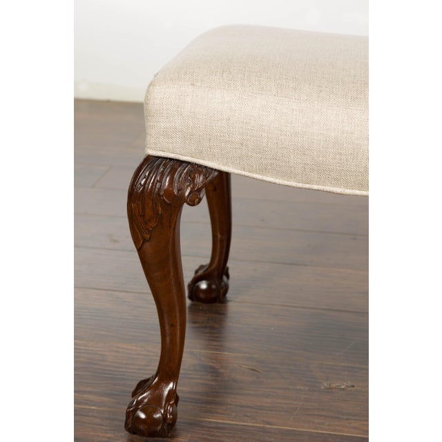 19th Century English Mahogany Upholstered Stool with Cabriole Legs For Sale - Image 12 of 12