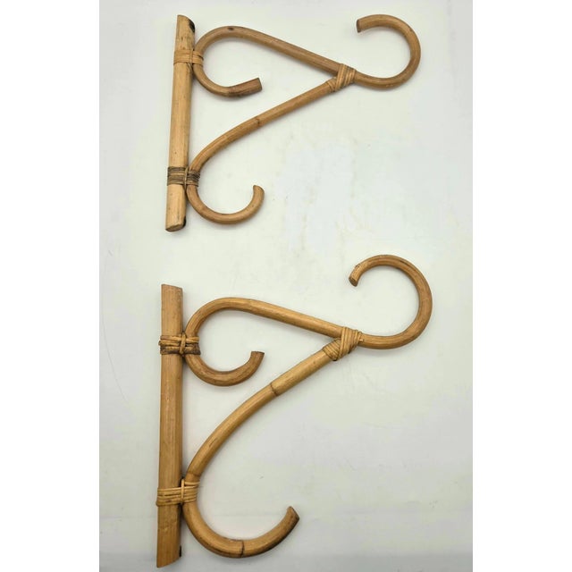 Wood Vintage Bamboo Rattan Wall-Mounted Coat & Hat Racks, Set of 3 For Sale - Image 7 of 9