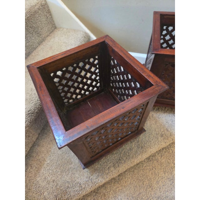 Vintage Classic Weathered Teak Planters - A Pair For Sale - Image 16 of 16