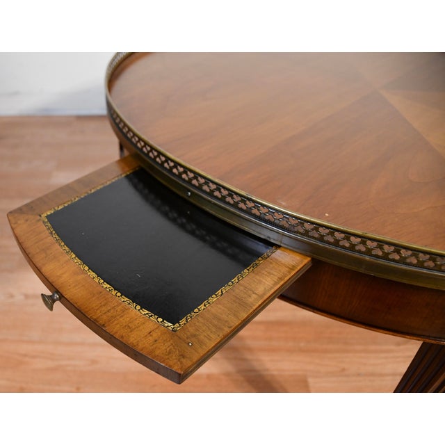 1930s French Louis XVI Style Walnut Coffee Accent Table Brass Gallery Railing For Sale - Image 10 of 14