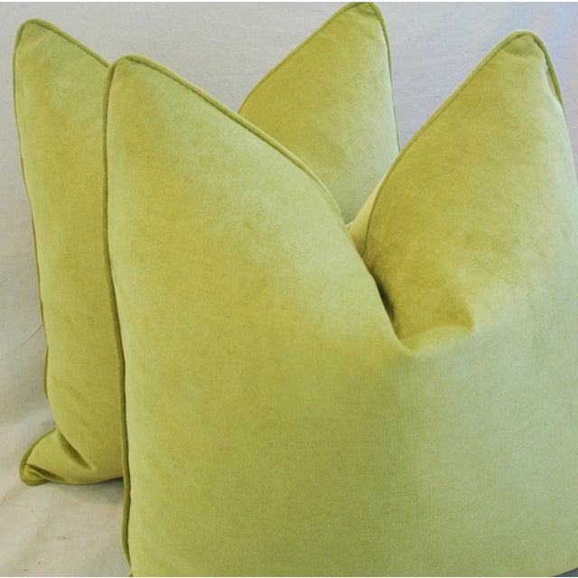 Green 24" Custom Apple Green Velvet Feather/Down Pillows - Pair For Sale - Image 8 of 10