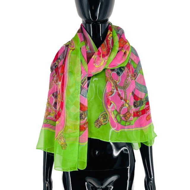 Hermes Green Printed 100% Silk Scarf