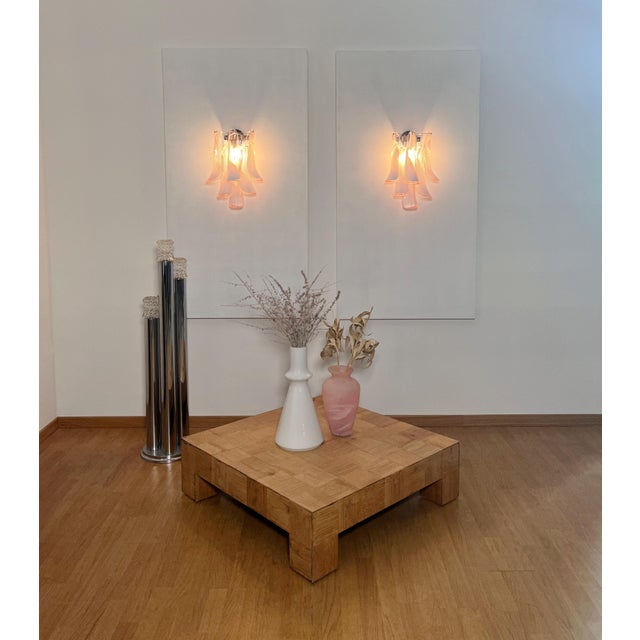 Vintage Italian Murano Wall Lights with Pink Lattimo Glass Petals in the manner of Mazzega, 1990, Set of 2 For Sale - Image 14 of 18