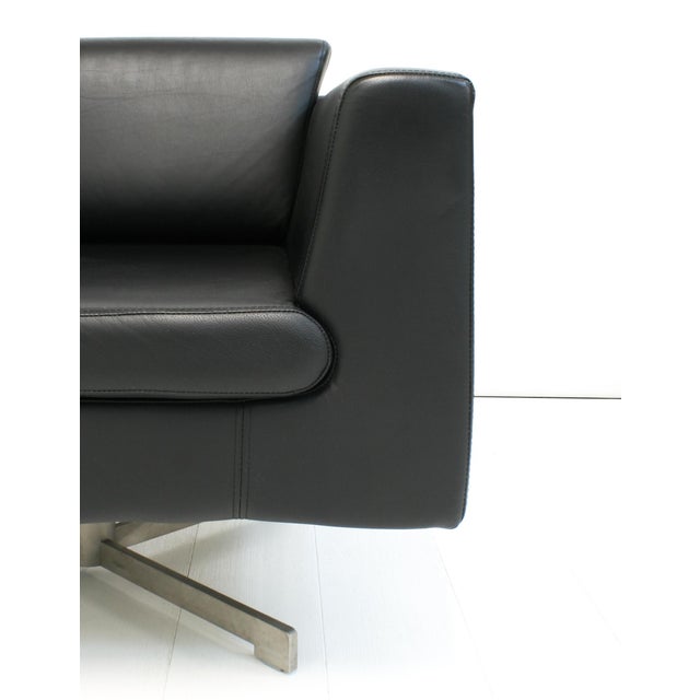 Black Minimalist Black Leather Swivel Club Chairs, 1990s, Set of 2 For Sale - Image 8 of 11