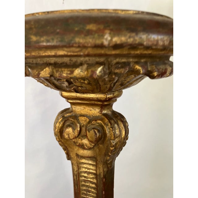 Wood Late 19th Century Italian Carved Wooden Gilt Gold Torchiere Floor Candle Stick For Sale - Image 7 of 12