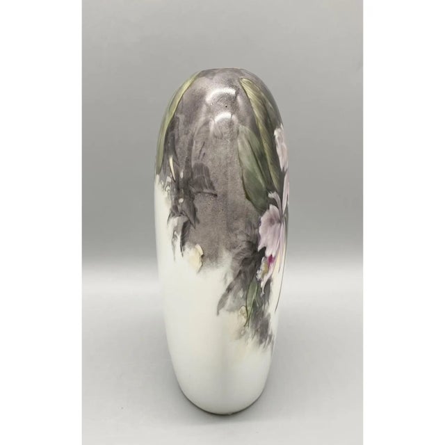 Victorian Mid-20th Century Hand-Painted Orchid Porcelain Vase Signed "Sager" For Sale - Image 3 of 10