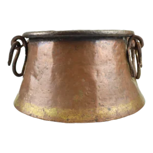 Antique Late 19th Century French Copper Stock Cauldron Pot or Cachepot Wrought Iron Handles