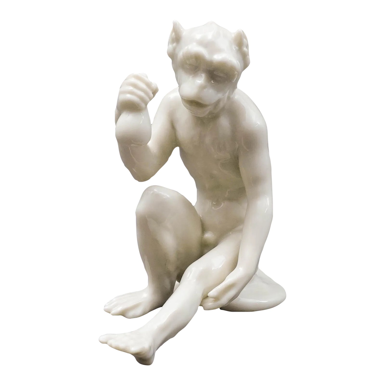 Antique Nymphenburg Germany White Porcelain Monkey Figurine Holding ...