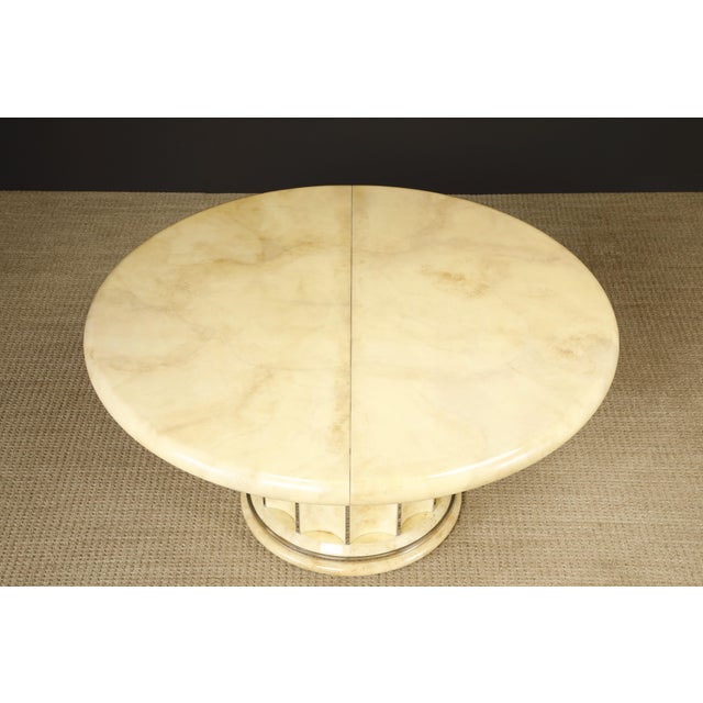 Extendable Lacquered Goatskin Dining Table, c 1970, Restored w French Polish For Sale - Image 11 of 12