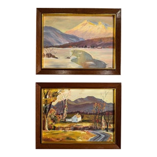Mid 20th Century American Landscape Still Life Original Oil Paintings, a Pair For Sale
