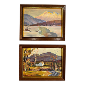Mid 20th Century American Landscape Still Life Original Oil Paintings, a Pair