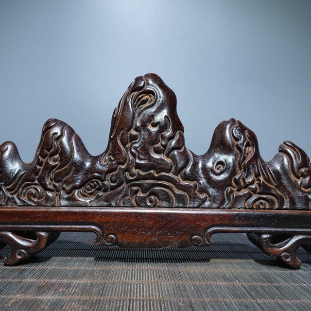 Wood Vintage Chinese Ebony Wood Brush Rest / Mountain Form Display Stand - 26cm For Sale - Image 7 of 9