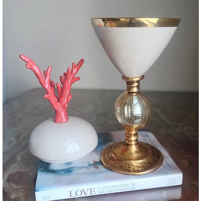 One-of-a-kind handcrafted luxury decorative box from Martinetti Paris, made in France, featuring a lacquered red coral...