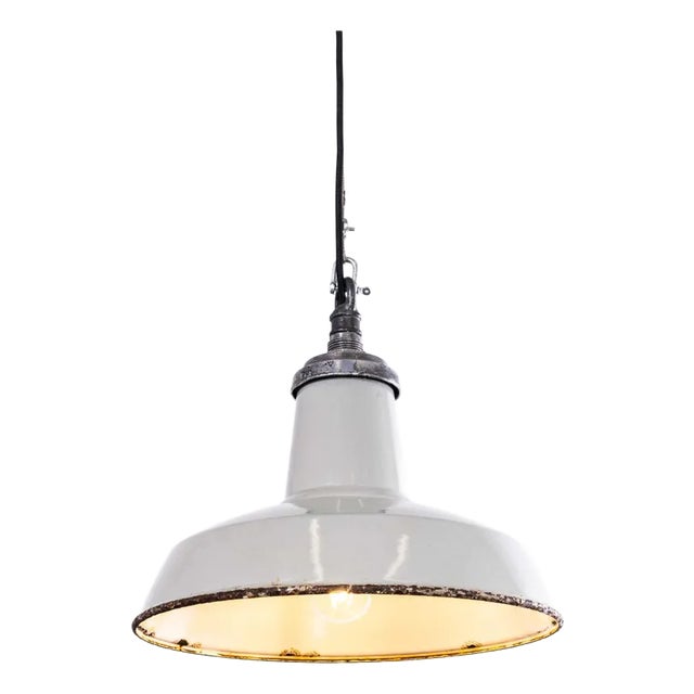 Industrial Grey Enamelled Pendant Lamp from Benjamin, 1950s For Sale
