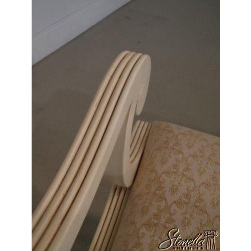 White White Painted Shabby Chic Finish Lyre Back Settee Bench For Sale - Image 8 of 9