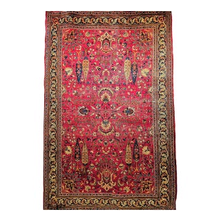 Antique Persian Khorassan Rug, Hand-Knotted Wool, Tree of Life Pattern, Crimson Red & Blue, 6x9 For Sale